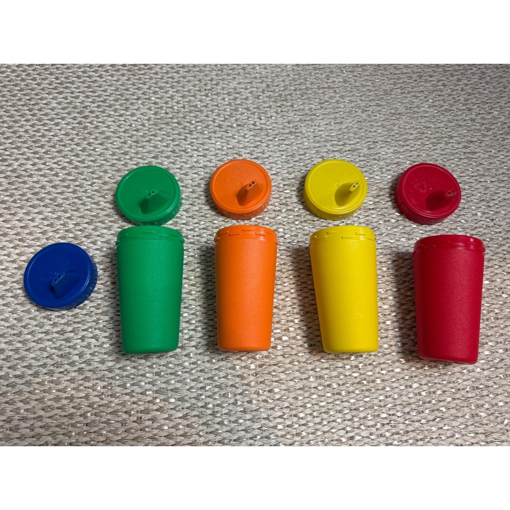 Re-Play Recycled Sippy Cups with Lids Set of 4 Plus Extra Lid Rainbow vintage